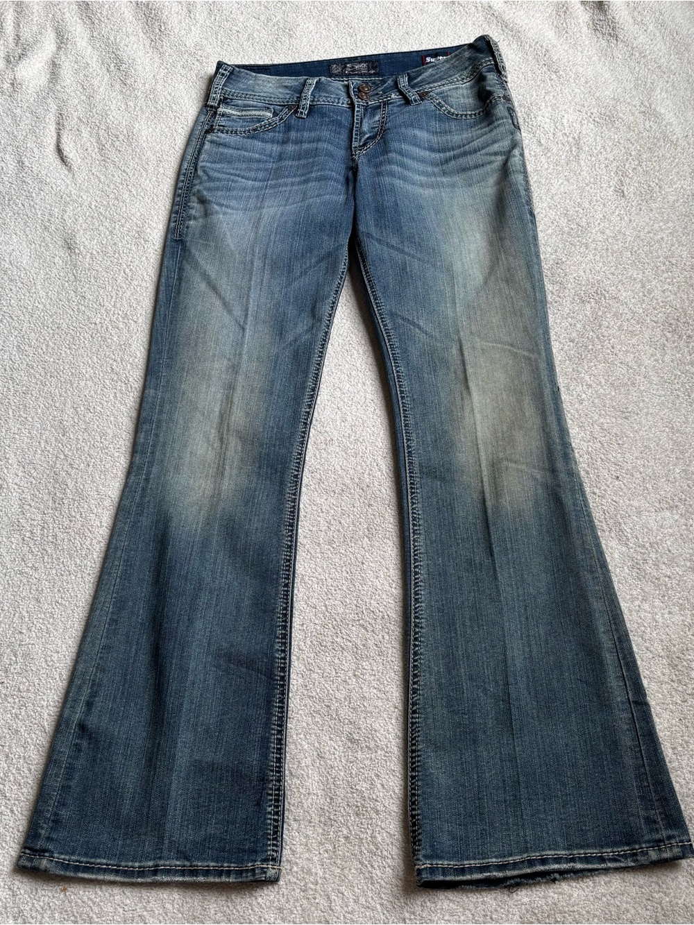 Early 2000s y2k Silver Jeans Women's Medium Blue Flare Denim